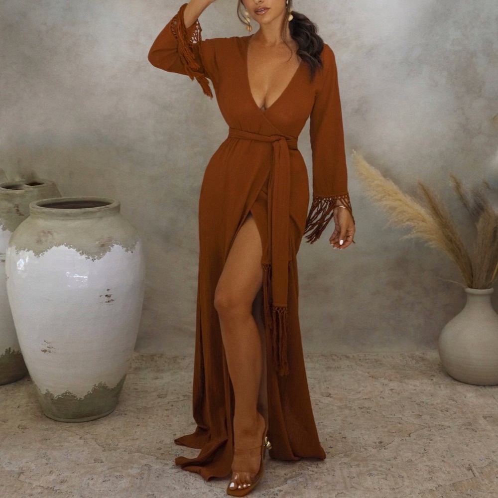 Kadimah Rai Wrap Dress in Brick, Small